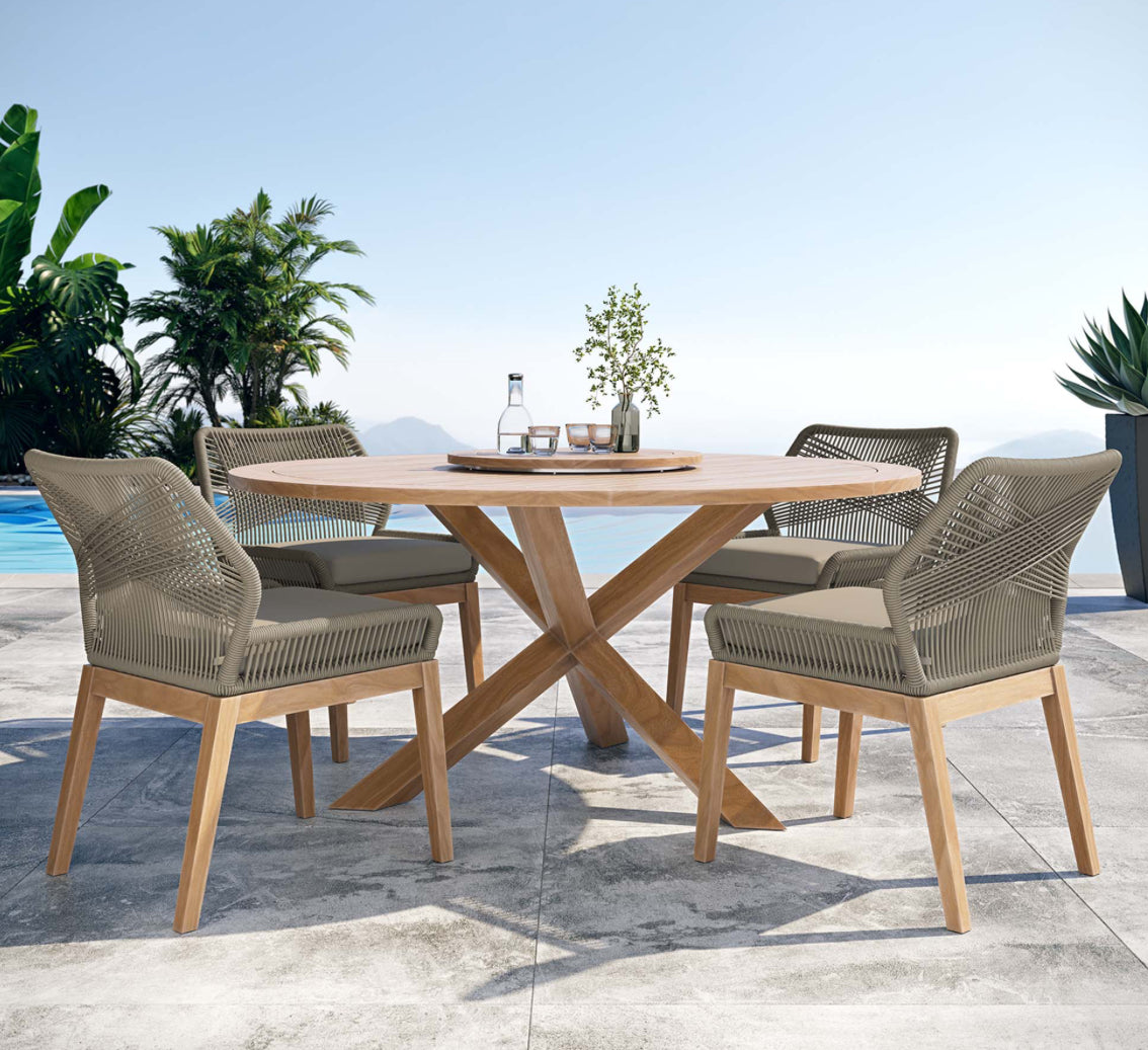 5-Piece Outdoor Patio Teak Wood Dining Set in Light Gray Greige