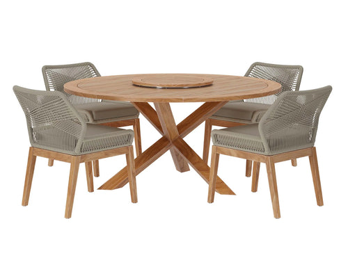 Juego de comedor de 5 piezas de madera de teca para patio al aire libre en gris claro Greige