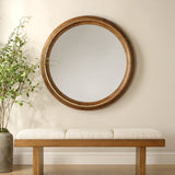 Solid Wood Round Mirror with Antique Gold Detail