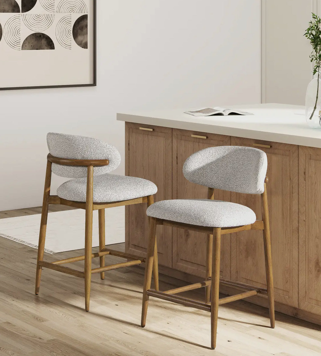 Modern Wood Upholstered Counter Stool