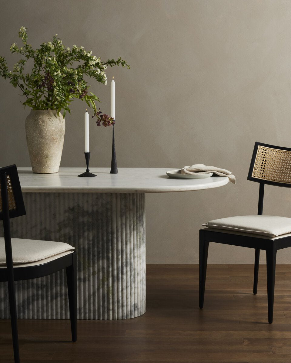 Marble Oval Dining Table – Scalloped Sophistication for Six