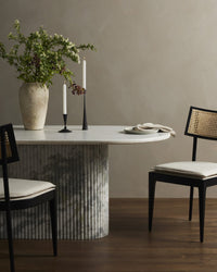 Marble Oval Dining Table – Scalloped Sophistication for Six