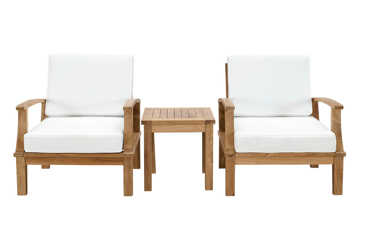 Outdoor Patio Teak Set (3-Piece) – Natural White Finish
