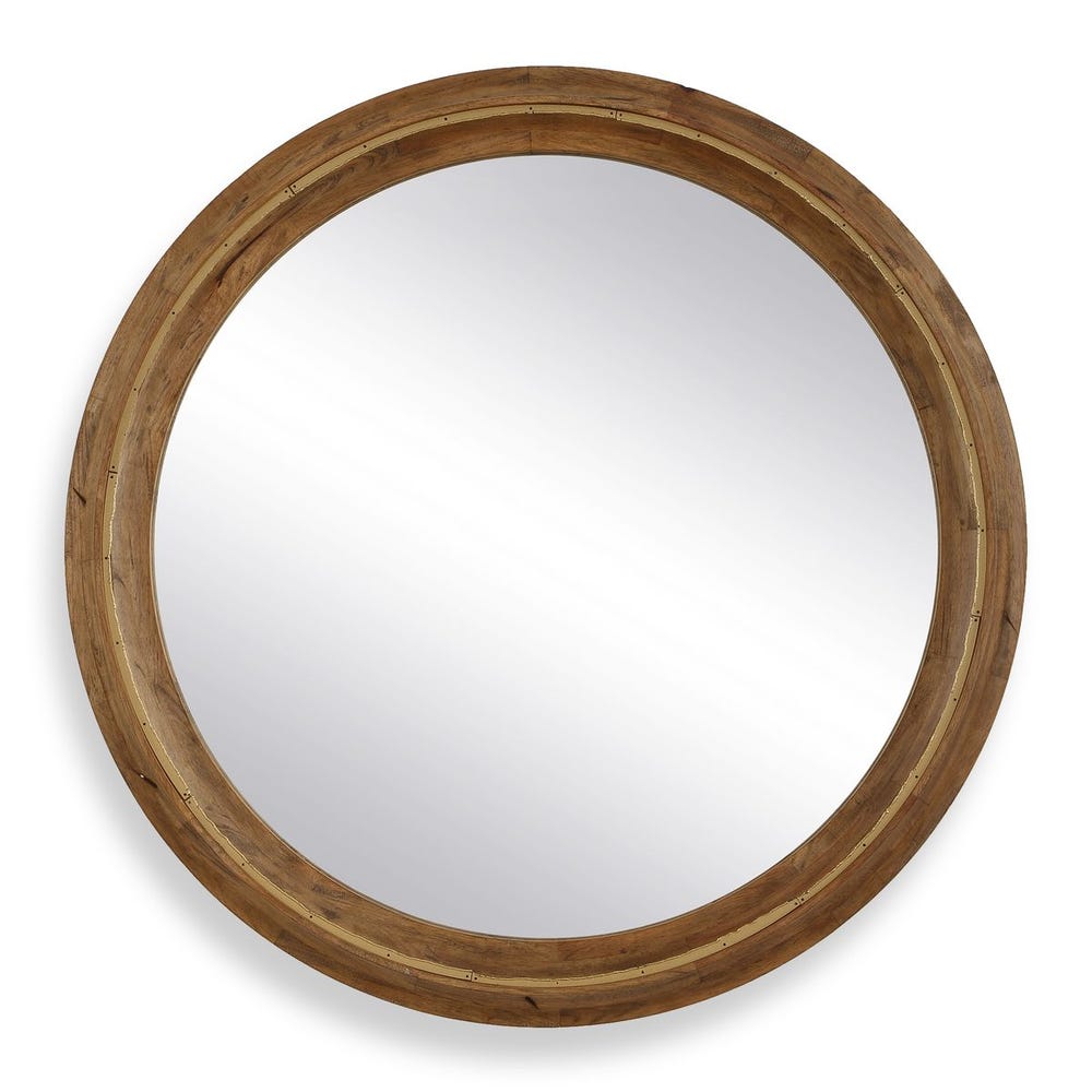 Solid Wood Round Mirror with Antique Gold Detail