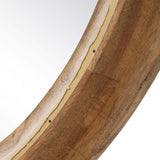 Solid Wood Round Mirror with Antique Gold Detail
