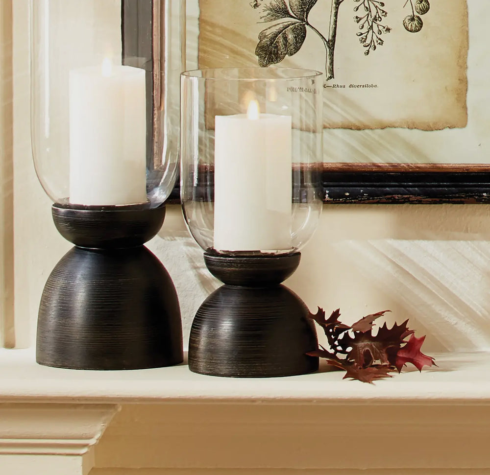 Small Wooden Hurricane Candle Holder | Solid Wood Base