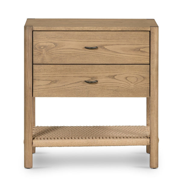 Ash Dual drawer woven Nightstand