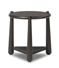 Round Two-Tier Side Table | Oak & Woven Storage Accent
