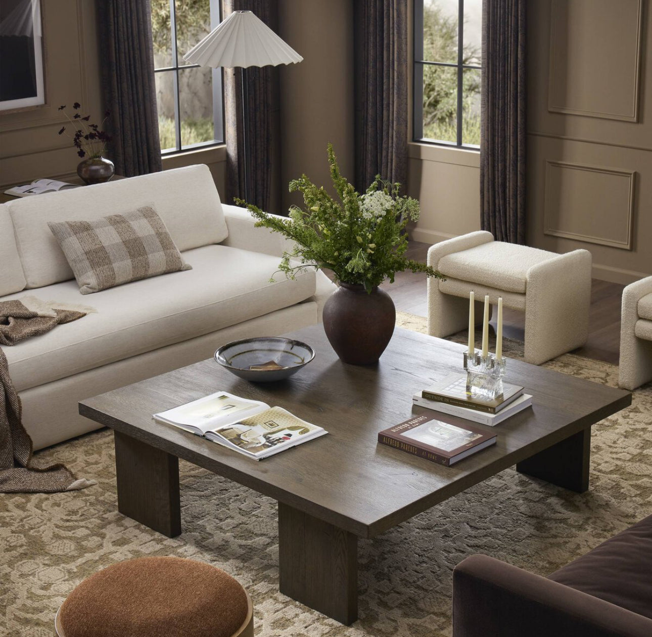 Cream Fabric Ottoman | Classic Neutral Accent