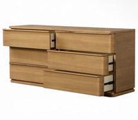 6 Drawer Wide Oak Wood Dresser