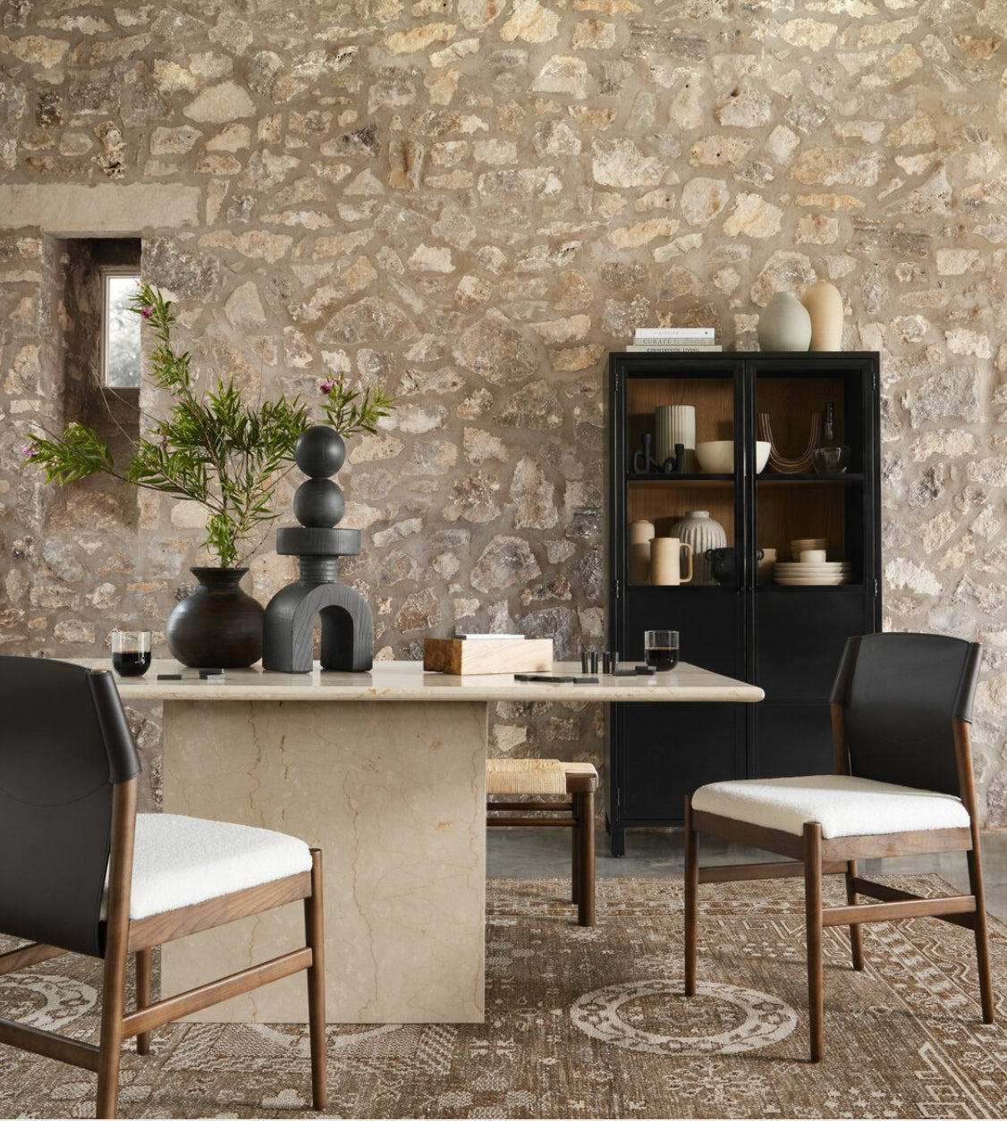 Solid Cream Marble Dining Table