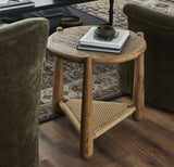 Round Two-Tier Side Table | Oak & Woven Storage Accent