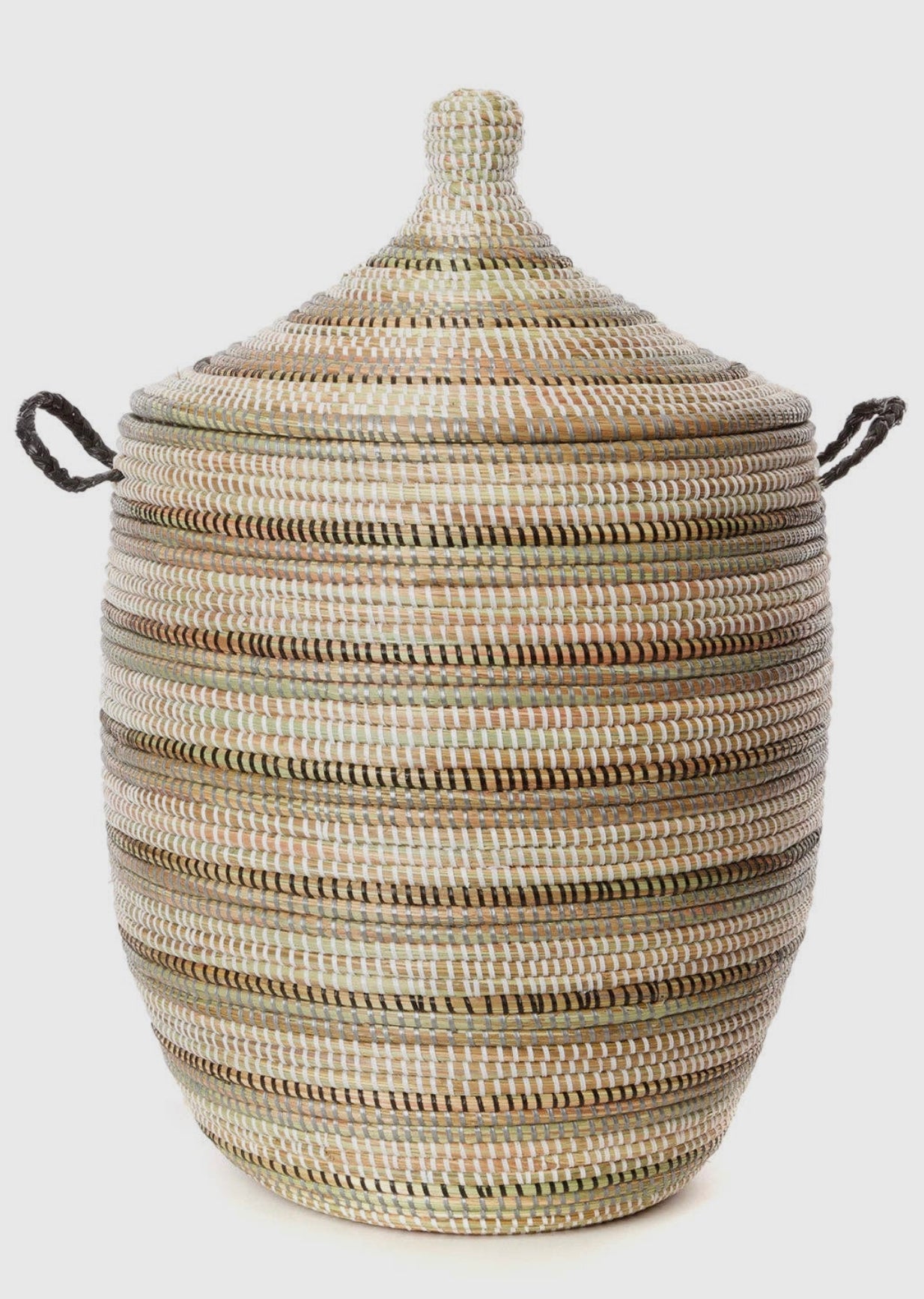 Cesta de ropa mediana de color negro, plateado y blanco