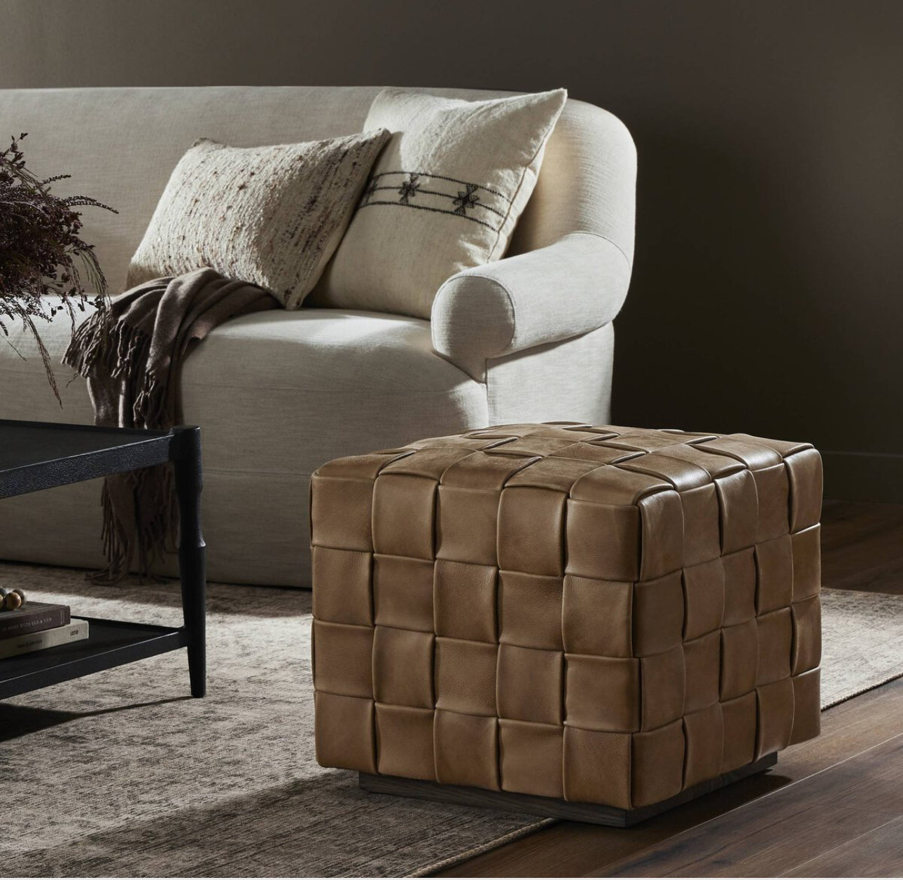 Leather Handwoven Ottoman