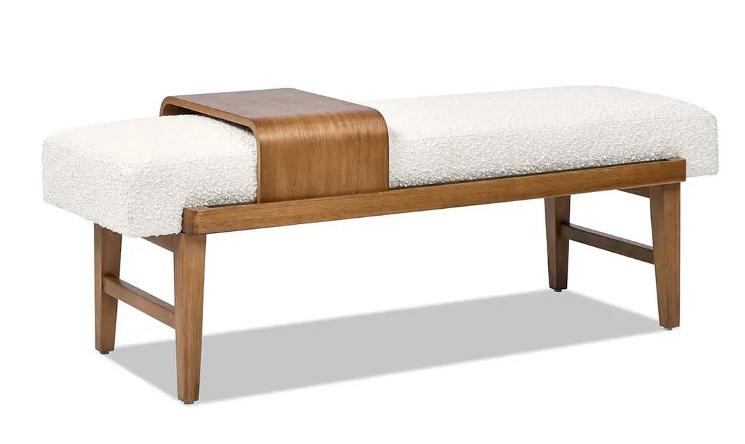 Modern Boucle Bench with sliding shelf
