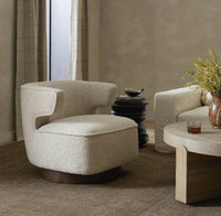 Oatmeal Swivel Chair | Modern Pedestal Base Accent Seat