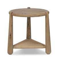 Round Two-Tier Side Table | Oak & Woven Storage Accent