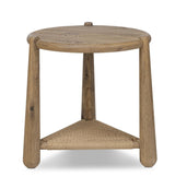 Round Two-Tier Side Table | Oak & Woven Storage Accent