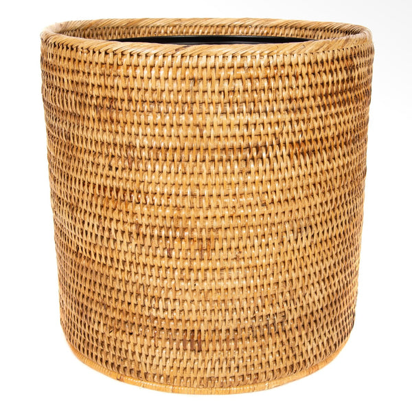 Rattan Round Wastebasket w metal liner