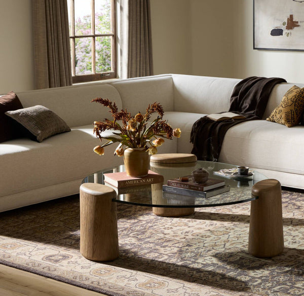 Oak with glass coffee table