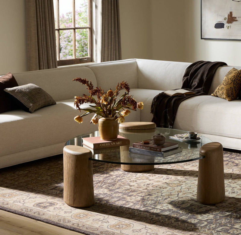 Oak with glass coffee table