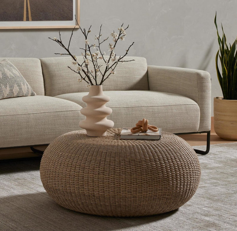 Wicker Weave Round Coffee Table | Outdoor All-Weather Accent