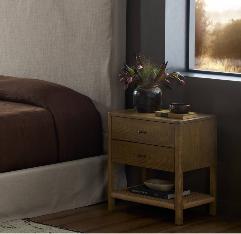 Ash Dual drawer woven Nightstand