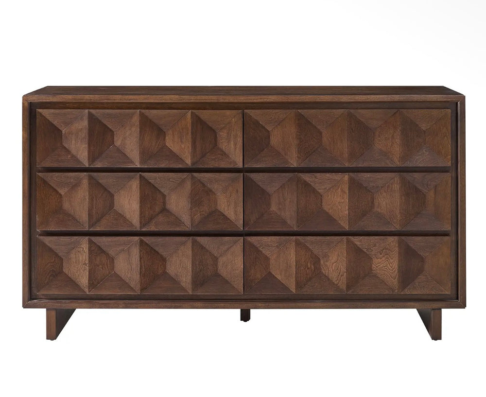 Geometric 6 Drawer Birch Wood Dresser