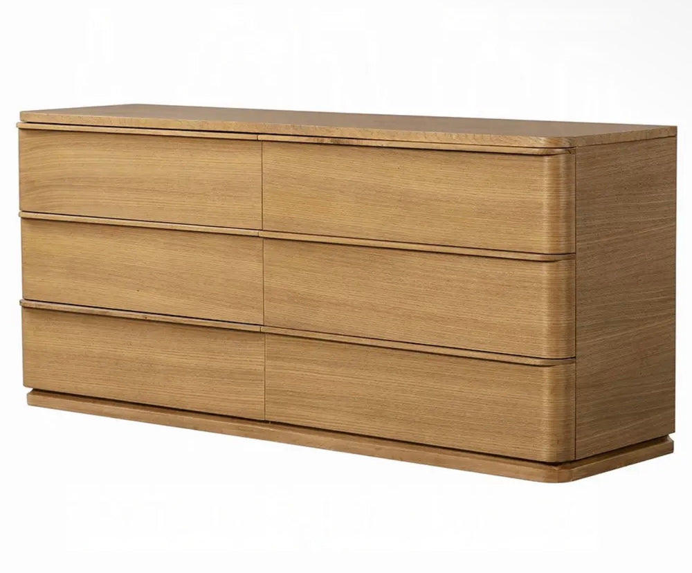 6 Drawer Wide Oak Wood Dresser