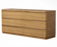 6 Drawer Wide Oak Wood Dresser