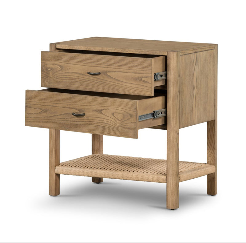 Ash Dual drawer woven Nightstand