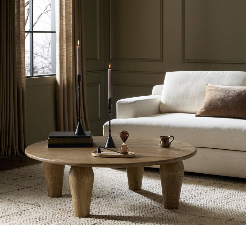 Reclaimed Oak Round Coffee Table | Organic Modern Style