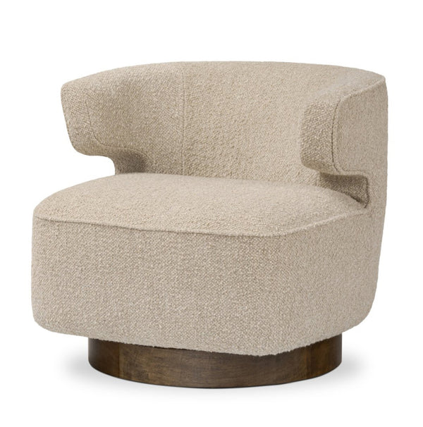 Oatmeal Swivel Chair | Modern Pedestal Base Accent Seat