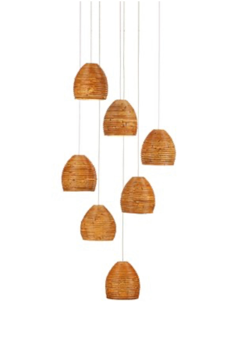 Beehive Rattan 7 multi drop pendant