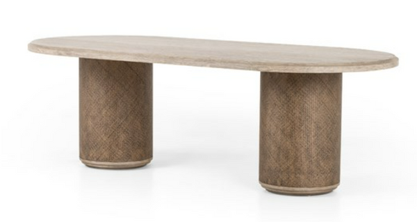 Weathered Blonde Rattan Dining Table