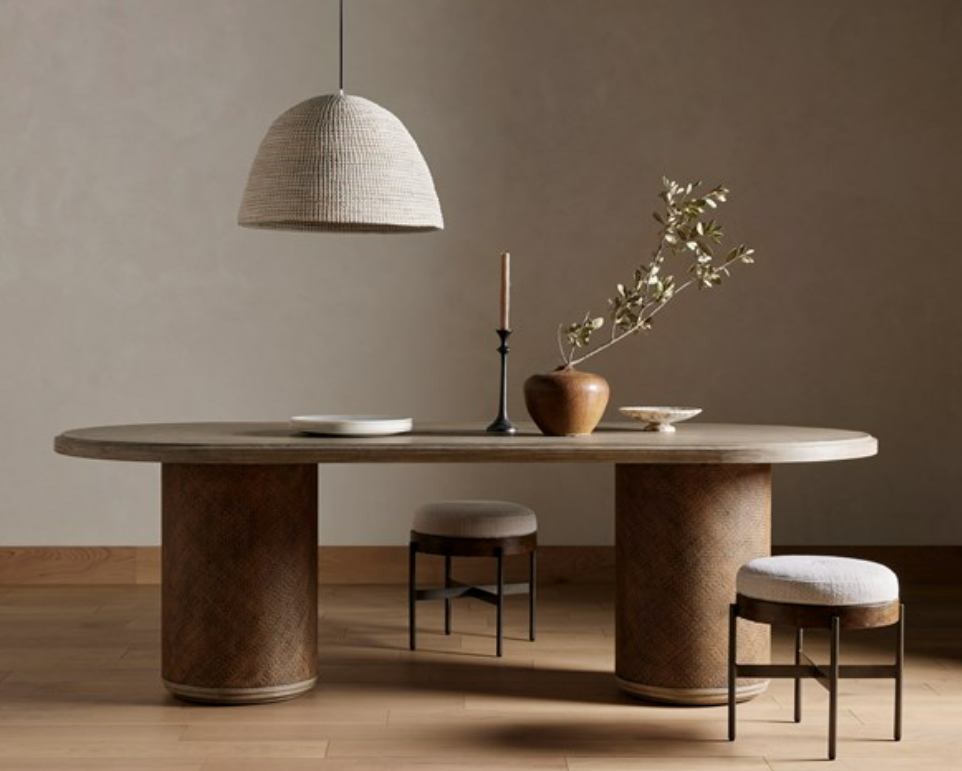 Weathered Blonde Rattan Dining Table